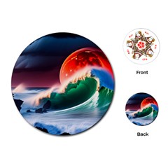 Sea Ocean Waves Rocks Sunset Artwork Playing Cards Single Design (round)