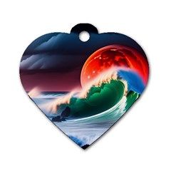 Sea Ocean Waves Rocks Sunset Artwork Dog Tag Heart (one Side) by Jancukart