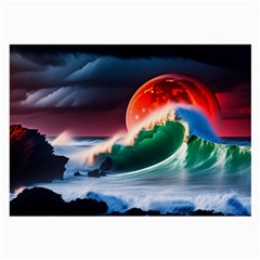 Sea Ocean Waves Rocks Sunset Artwork Large Glasses Cloth by Jancukart