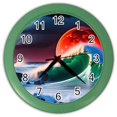 Sea Ocean Waves Rocks Sunset Artwork Color Wall Clock