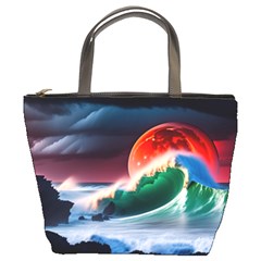 Sea Ocean Waves Rocks Sunset Artwork Bucket Bag