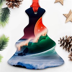 Sea Ocean Waves Rocks Sunset Artwork Ornament (christmas Tree)  by Jancukart