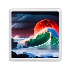 Sea Ocean Waves Rocks Sunset Artwork Memory Card Reader (square)