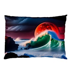 Sea Ocean Waves Rocks Sunset Artwork Pillow Case (two Sides) by Jancukart