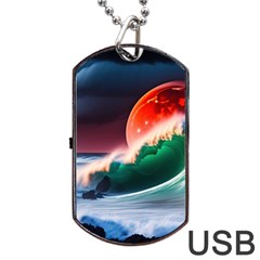 Sea Ocean Waves Rocks Sunset Artwork Dog Tag Usb Flash (one Side)