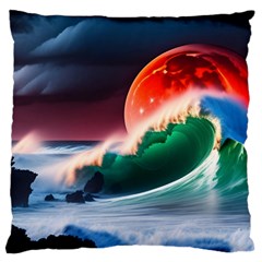 Sea Ocean Waves Rocks Sunset Artwork Large Cushion Case (two Sides) by Jancukart