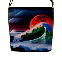 Sea Ocean Waves Rocks Sunset Artwork Flap Closure Messenger Bag (l) by Jancukart