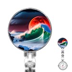 Sea Ocean Waves Rocks Sunset Artwork Stainless Steel Nurses Watch Front