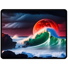 Sea Ocean Waves Rocks Sunset Artwork Two Sides Fleece Blanket (large) by Jancukart