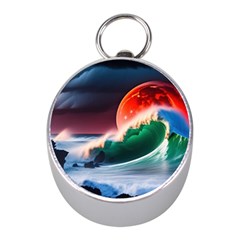 Sea Ocean Waves Rocks Sunset Artwork Mini Silver Compasses by Jancukart