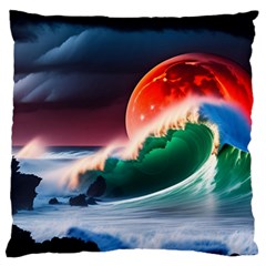 Sea Ocean Waves Rocks Sunset Artwork Standard Premium Plush Fleece Cushion Case (one Side) by Jancukart