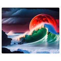 Sea Ocean Waves Rocks Sunset Artwork Two Sides Premium Plush Fleece Blanket (medium) by Jancukart