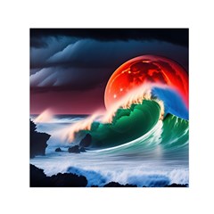 Sea Ocean Waves Rocks Sunset Artwork Square Satin Scarf (30  X 30 )