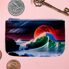 Sea Ocean Waves Rocks Sunset Artwork Large Coin Purse by Jancukart