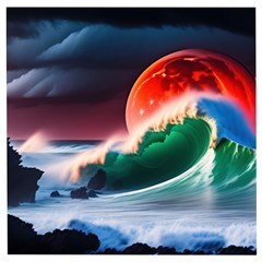 Sea Ocean Waves Rocks Sunset Artwork Wooden Puzzle Square