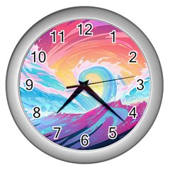 Waves Ocean Sea Tsunami Nautical 9 Wall Clock (silver)