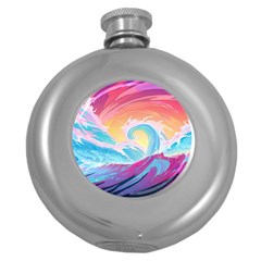 Waves Ocean Sea Tsunami Nautical 9 Round Hip Flask (5 Oz) by Jancukart