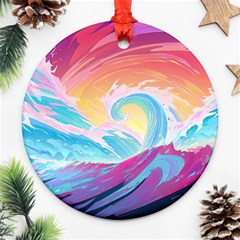 Waves Ocean Sea Tsunami Nautical 9 Round Ornament (two Sides)