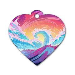 Waves Ocean Sea Tsunami Nautical 9 Dog Tag Heart (two Sides)