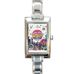 Rainbow Fun Cute Minimal Doodle Drawing Rectangle Italian Charm Watch