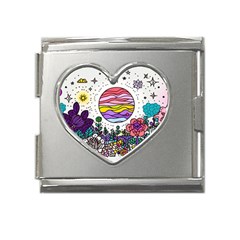 Rainbow Fun Cute Minimal Doodle Drawing Mega Link Heart Italian Charm (18mm) by Jancukart