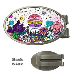 Rainbow Fun Cute Minimal Doodle Drawing Money Clips (oval) 