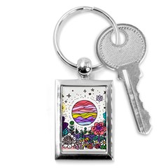 Rainbow Fun Cute Minimal Doodle Drawing Key Chain (rectangle) by Jancukart