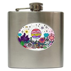 Rainbow Fun Cute Minimal Doodle Drawing Hip Flask (6 Oz)