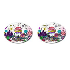 Rainbow Fun Cute Minimal Doodle Drawing Cufflinks (oval)