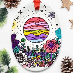 Rainbow Fun Cute Minimal Doodle Drawing Oval Ornament (two Sides)