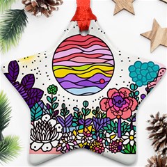 Rainbow Fun Cute Minimal Doodle Drawing Star Ornament (two Sides)