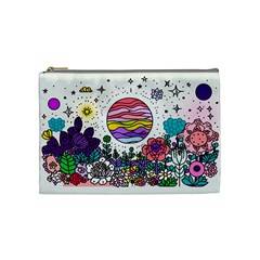 Rainbow Fun Cute Minimal Doodle Drawing Cosmetic Bag (medium)