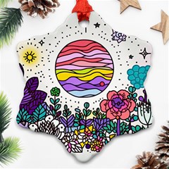 Rainbow Fun Cute Minimal Doodle Drawing Snowflake Ornament (two Sides)