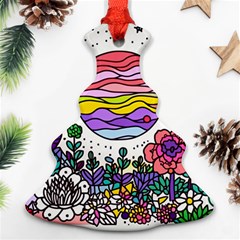 Rainbow Fun Cute Minimal Doodle Drawing Christmas Tree Ornament (two Sides)