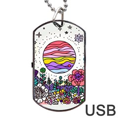 Rainbow Fun Cute Minimal Doodle Drawing Dog Tag Usb Flash (one Side)