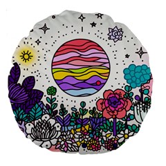 Rainbow Fun Cute Minimal Doodle Drawing Large 18  Premium Round Cushions