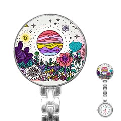 Rainbow Fun Cute Minimal Doodle Drawing Stainless Steel Nurses Watch