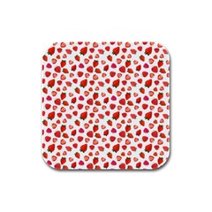 Watercolor Strawberry Rubber Square Coaster (4 Pack) by SychEva