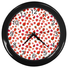 Watercolor Strawberry Wall Clock (black) by SychEva