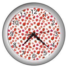 Watercolor Strawberry Wall Clock (silver) by SychEva