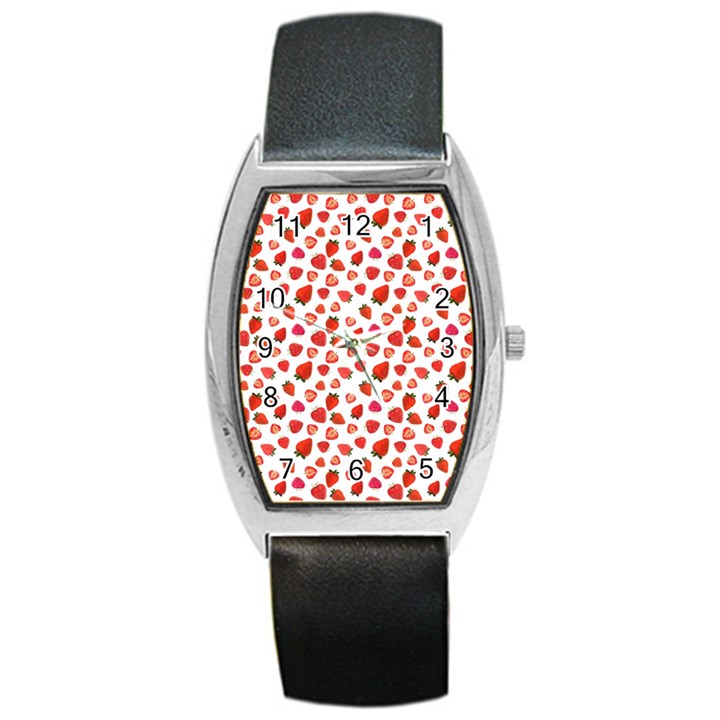 Watercolor Strawberry Barrel Style Metal Watch