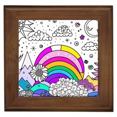 Rainbow Fun Cute Minimal Doodle Drawing 3 Framed Tile by Jancukart