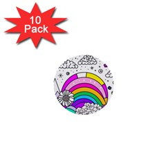 Rainbow Fun Cute Minimal Doodle Drawing 3 1  Mini Buttons (10 Pack) 