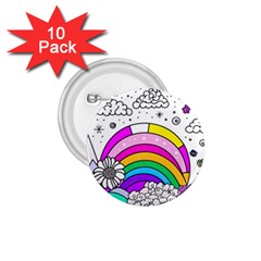 Rainbow Fun Cute Minimal Doodle Drawing 3 1 75  Buttons (10 Pack)