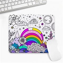 Rainbow Fun Cute Minimal Doodle Drawing 3 Large Mousepad