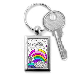 Rainbow Fun Cute Minimal Doodle Drawing 3 Key Chain (rectangle) by Jancukart