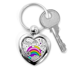 Rainbow Fun Cute Minimal Doodle Drawing 3 Key Chain (heart) by Jancukart