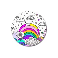 Rainbow Fun Cute Minimal Doodle Drawing 3 Magnet 3  (round)