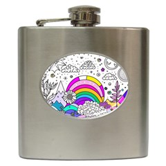 Rainbow Fun Cute Minimal Doodle Drawing 3 Hip Flask (6 Oz)