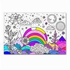 Rainbow Fun Cute Minimal Doodle Drawing 3 Postcard 4 x 6  (pkg Of 10) by Jancukart